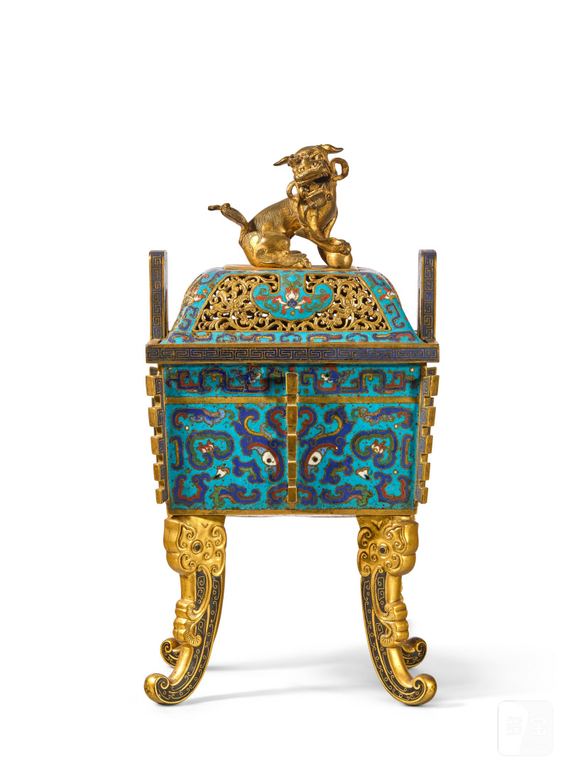 BRÛLE-PARFUM COUVERT EN ÉMAUX CLOISONNÉS, FANGDING  CHINE, DYNASTIE QING, ÉPOQUE QIANLONG (1736-1795)